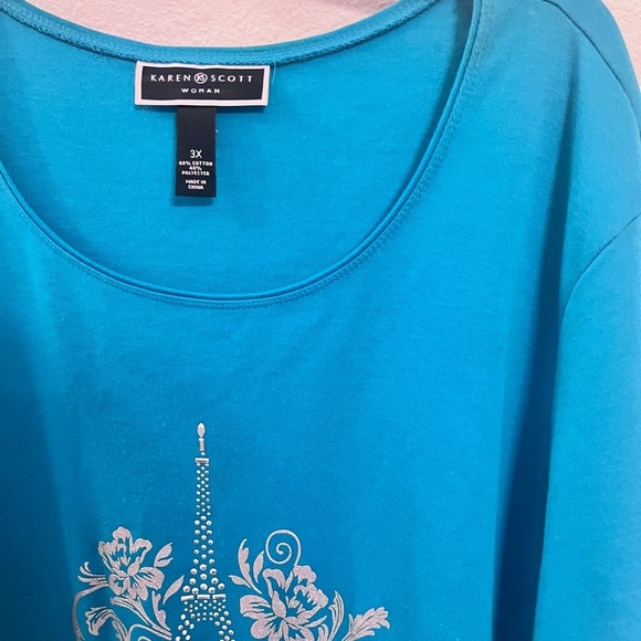 Karen Scott Teal Blue  Eiffel Tower Top Size 3 - Picture 4 of 15